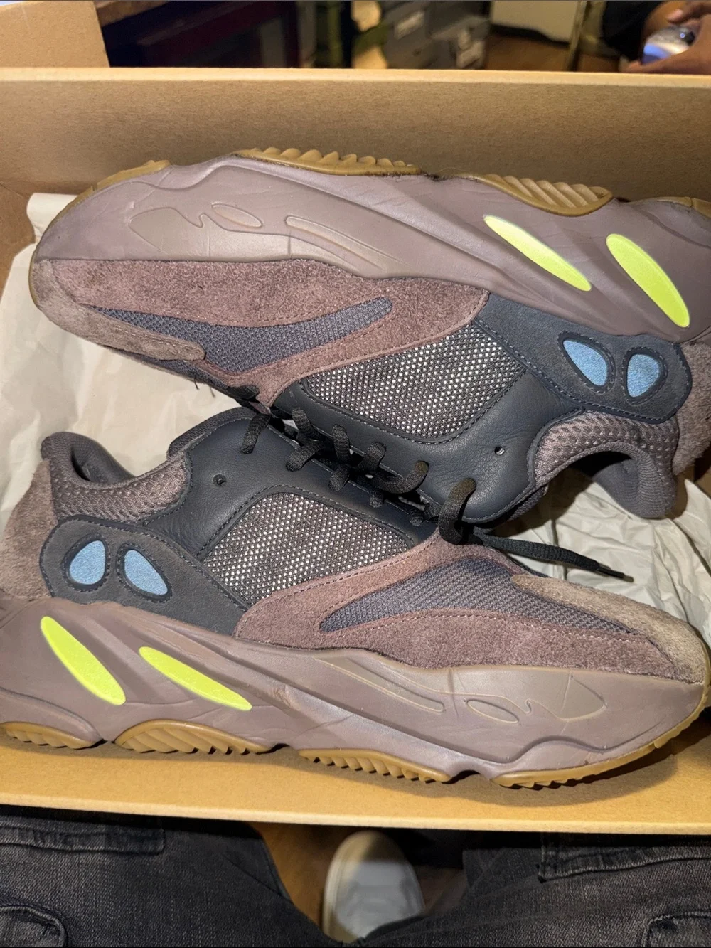 Men's Yeezy 700 Athletic Sneakers - Gray with Mauve Suede Accents